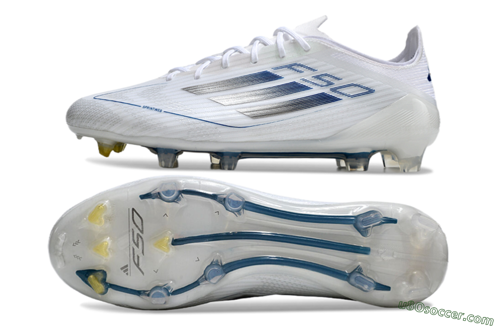 Adidas F50 Elite FG Firm Ground Soccer Cleats - White/Silver/Blue 0