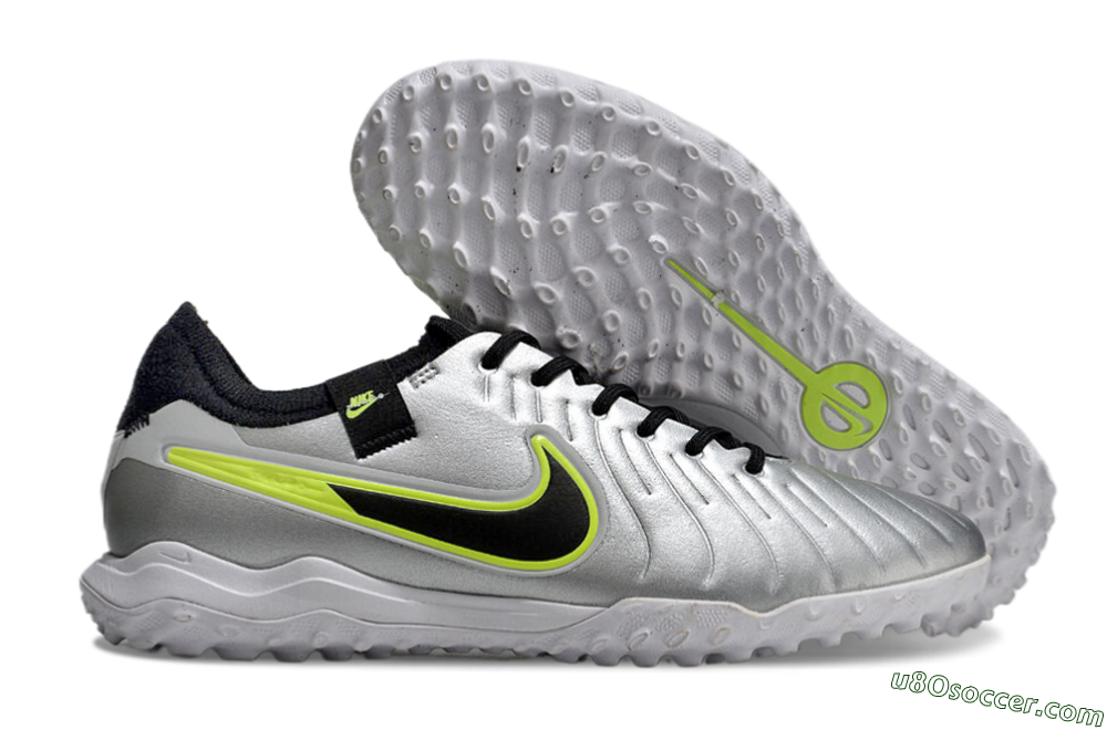 Nike Tiempo Legend 10 Pro TF Artificial Turf Soccer Shoes - Silver/Black/Yellow 1