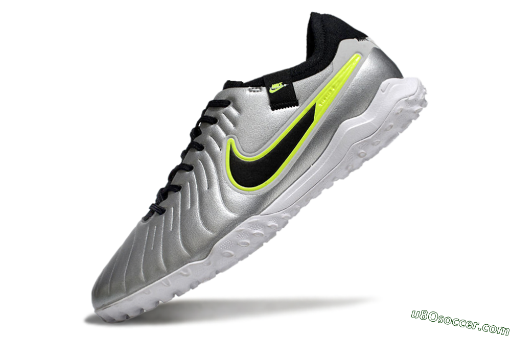 Nike Tiempo Legend 10 Pro TF Artificial Turf Soccer Shoes - Silver/Black/Yellow 5