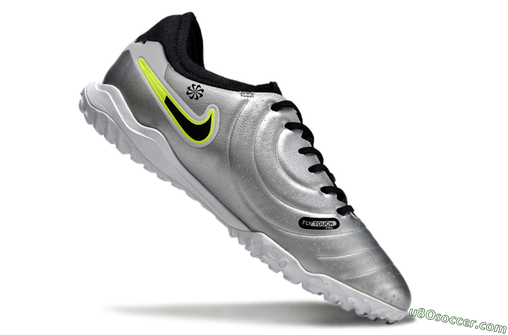 Nike Tiempo Legend 10 Pro TF Artificial Turf Soccer Shoes - Silver/Black/Yellow 4