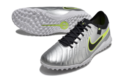 Nike Tiempo Legend 10 Pro TF Artificial Turf Soccer Shoes - Silver/Black/Yellow