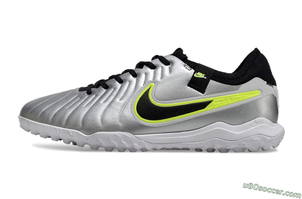 Nike Tiempo Legend 10 Pro TF Artificial Turf Soccer Shoes - Silver/Black/Yellow 2