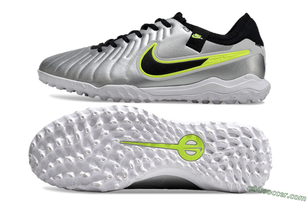Nike Tiempo Legend 10 Pro TF Artificial Turf Soccer Shoes - Silver/Black/Yellow 0