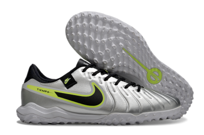 Nike Tiempo Legend 10 TF Artificial Turf Soccer Shoes - Silver/Black/Yellow