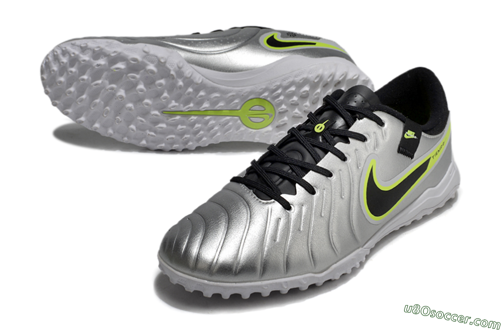 Nike Tiempo Legend 10 TF Artificial Turf Soccer Shoes - Silver/Black/Yellow 3