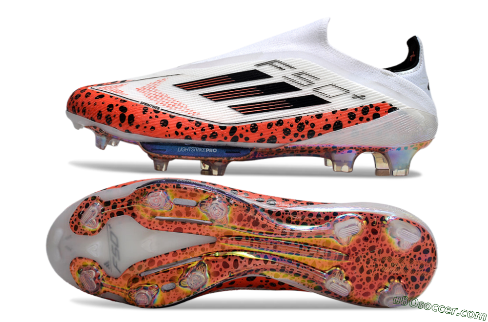 Adidas F50+ Lightstrike Pro Laceless FG Firm Ground Soccer Cleats - White/Leopard/Black 0