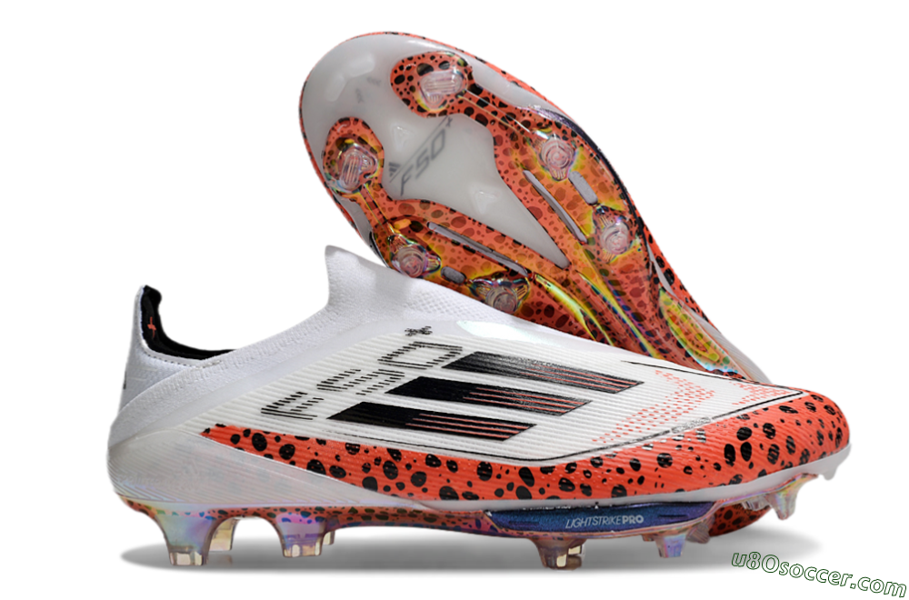 Adidas F50+ Lightstrike Pro Laceless FG Firm Ground Soccer Cleats - White/Leopard/Black 1
