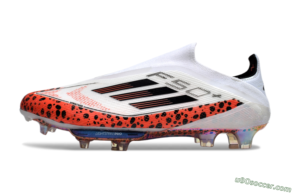 Adidas F50+ Lightstrike Pro Laceless FG Firm Ground Soccer Cleats - White/Leopard/Black 2