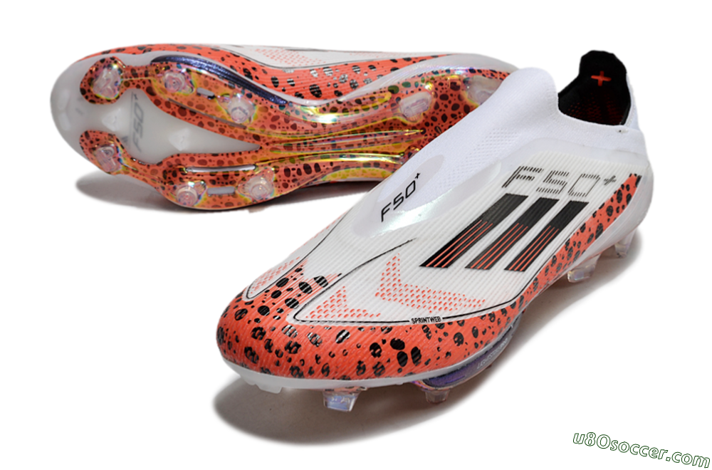 Adidas F50+ Lightstrike Pro Laceless FG Firm Ground Soccer Cleats - White/Leopard/Black 3