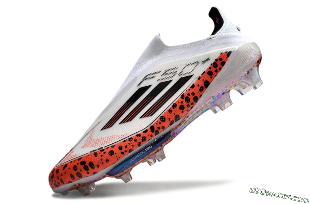 Adidas F50+ Lightstrike Pro Laceless FG Firm Ground Soccer Cleats - White/Leopard/Black 5