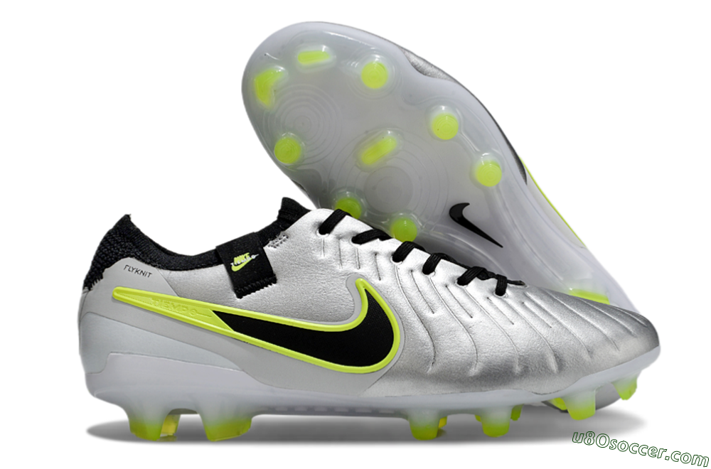 Nike Tiempo Legend 10 Elite AG Artificial Grass Soccer Cleats - Silver/Black/Yellow 1
