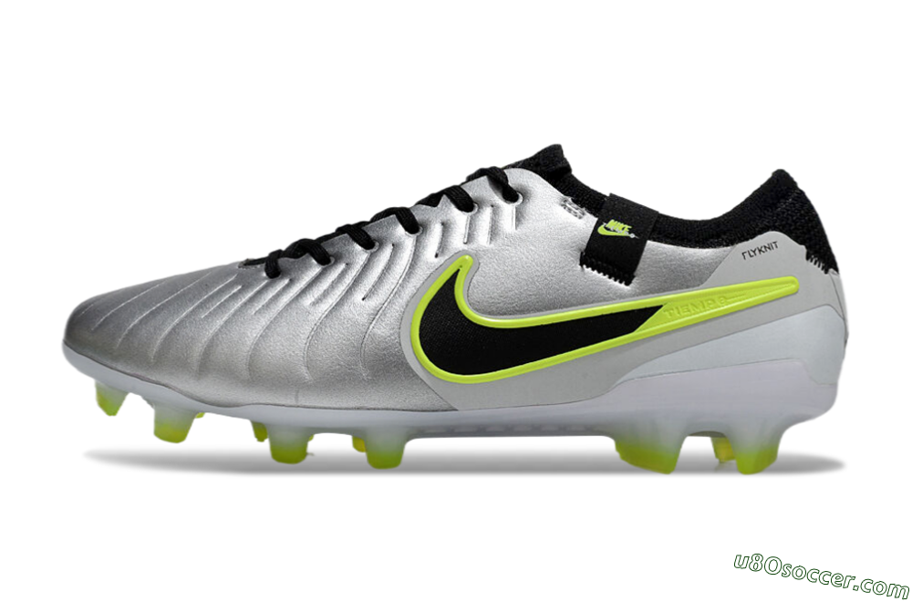 Nike Tiempo Legend 10 Elite AG Artificial Grass Soccer Cleats - Silver/Black/Yellow 2
