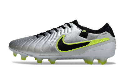 Nike Tiempo Legend 10 Elite AG Artificial Grass Soccer Cleats - Silver/Black/Yellow
