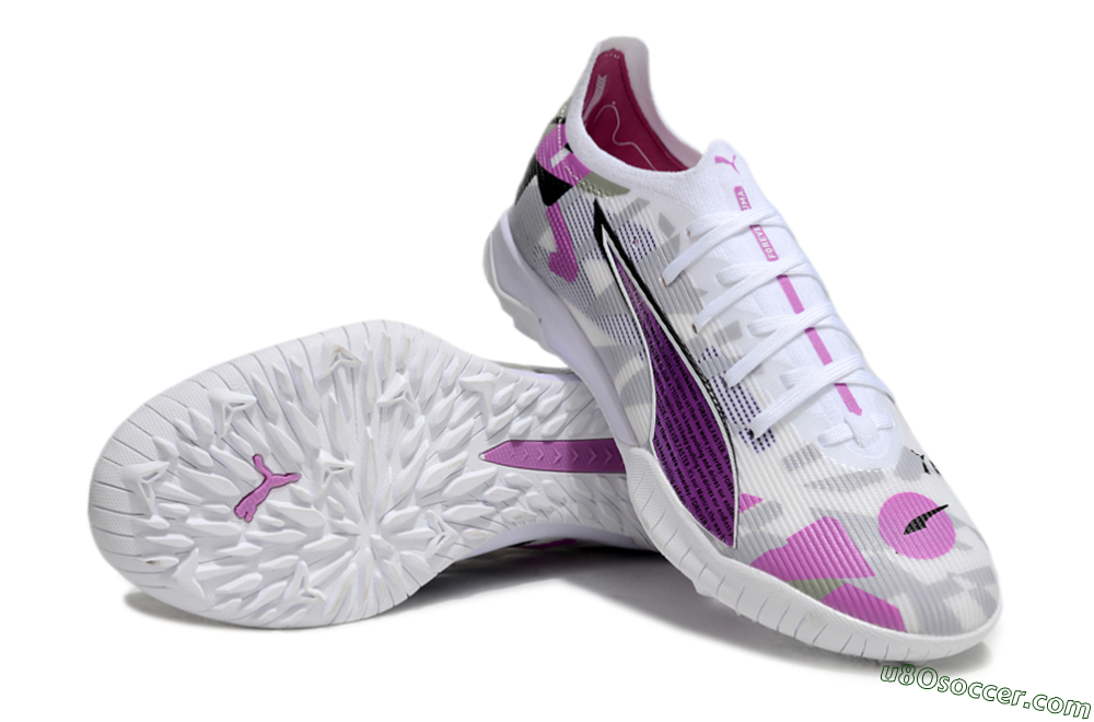 Puma Ultra Ultimate TF Artificial Turf Soccer Shoes - White/Purple/Black 3