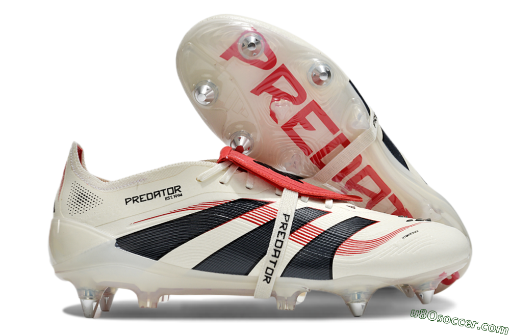 Adidas Predator 25 Elite Foldover Tongue SG Soft Ground Soccer Cleats - White/Black/Red 1