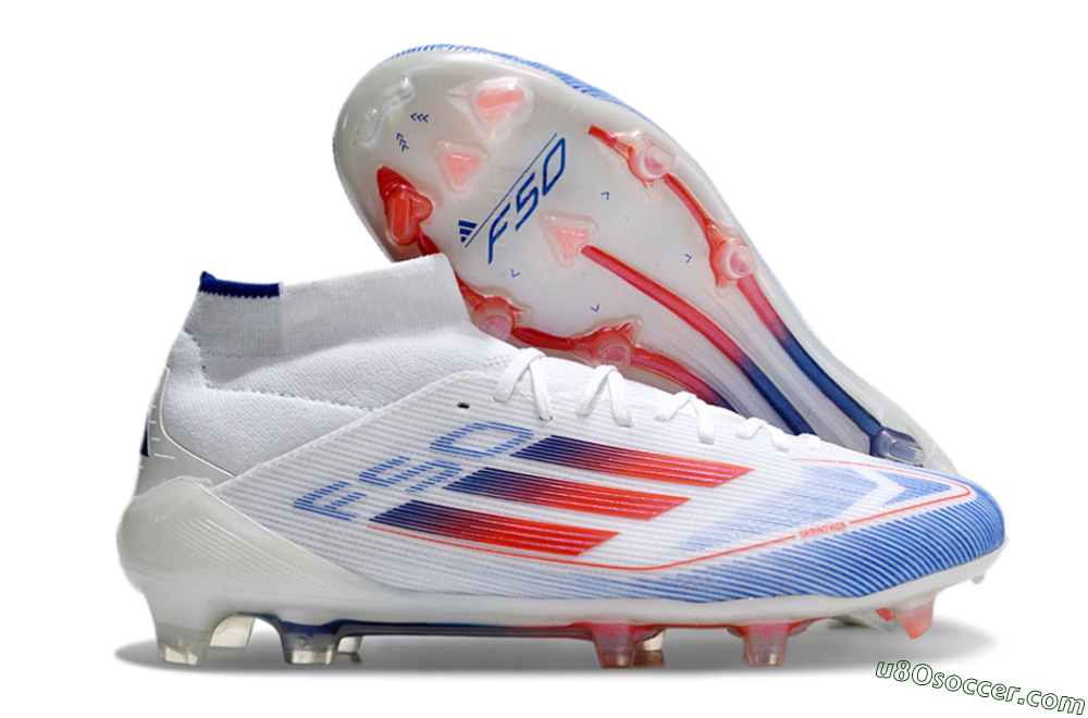 Adidas F50 Elite Mid FG Firm Ground Soccer Cleats - White/Red/Blue 1