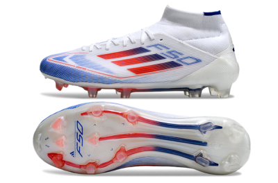 Adidas F50 Elite Mid FG Firm Ground Soccer Cleats - White/Red/Blue