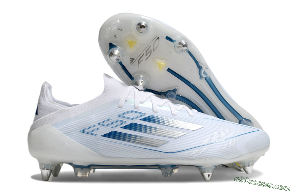 Adidas F50 Elite SG Soft Ground Soccer Cleats - White/Silver/Blue 1