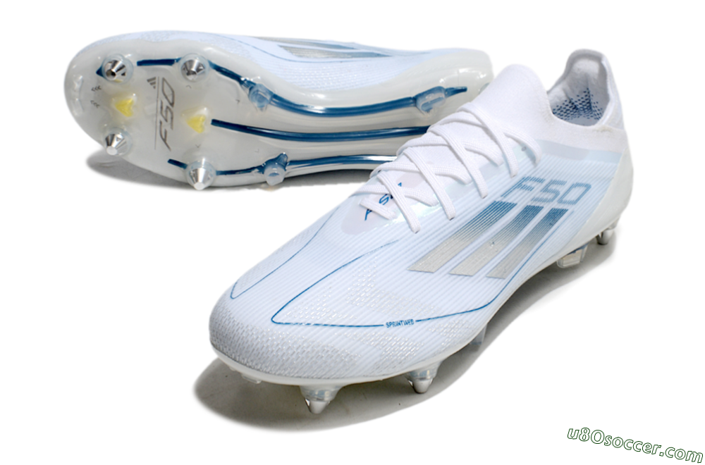 Adidas F50 Elite SG Soft Ground Soccer Cleats - White/Silver/Blue 3
