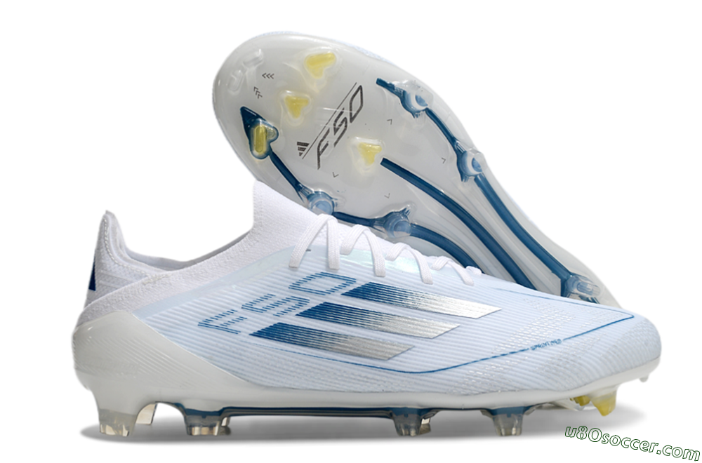 Adidas F50 Elite FG Firm Ground Soccer Cleats - White/Silver/Blue 1