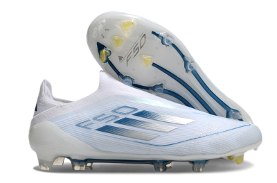 Adidas F50 Elite Laceless FG Firm Ground Soccer Cleats - White/Silver/Blue