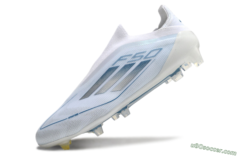 Adidas F50 Elite Laceless FG Firm Ground Soccer Cleats - White/Silver/Blue 5