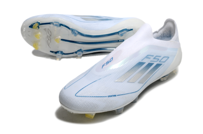 Adidas F50 Elite Laceless FG Firm Ground Soccer Cleats - White/Silver/Blue