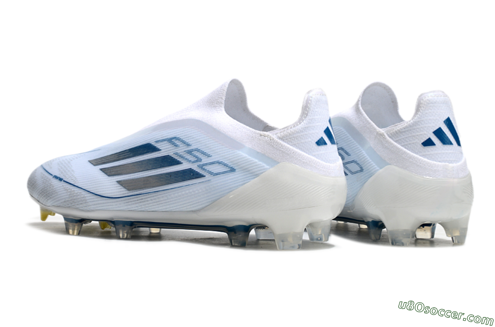 Adidas F50 Elite Laceless FG Firm Ground Soccer Cleats - White/Silver/Blue 6