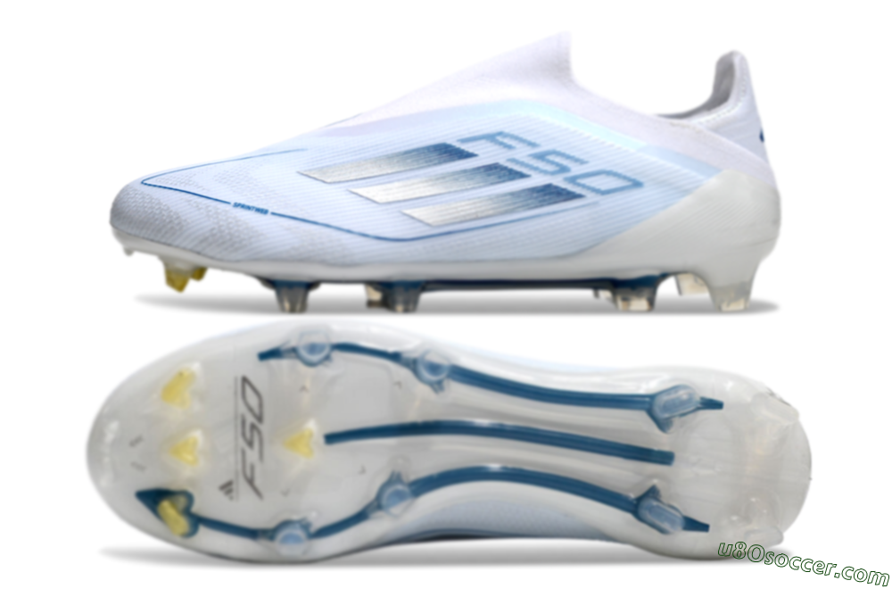 Adidas F50 Elite Laceless FG Firm Ground Soccer Cleats - White/Silver/Blue 0