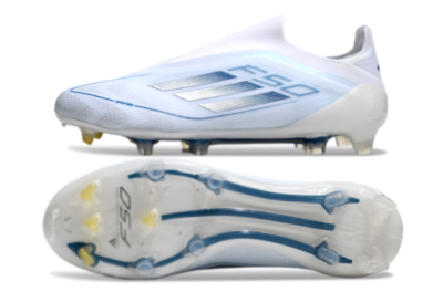 Adidas F50 Elite Laceless FG Firm Ground Soccer Cleats - White/Silver/Blue