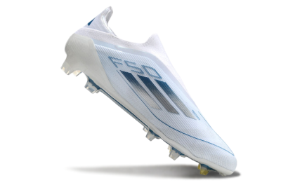 Adidas F50 Elite Laceless FG Firm Ground Soccer Cleats - White/Silver/Blue