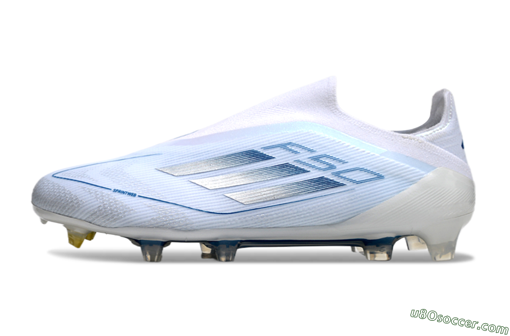 Adidas F50 Elite Laceless FG Firm Ground Soccer Cleats - White/Silver/Blue 2
