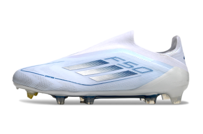 Adidas F50 Elite Laceless FG Firm Ground Soccer Cleats - White/Silver/Blue