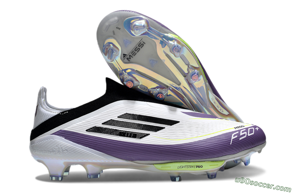 Adidas F50+ Elite Lightstrike Pro Laceless FG Firm Ground Soccer Cleats - White/Black/Purple 1