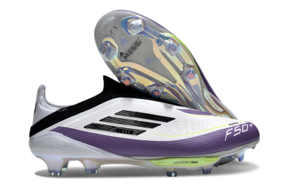 Adidas F50+ Elite Lightstrike Pro Laceless FG Firm Ground Soccer Cleats - White/Black/Purple