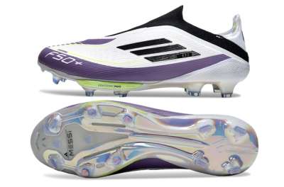 Adidas F50+ Elite Lightstrike Pro Laceless FG Firm Ground Soccer Cleats - White/Black/Purple