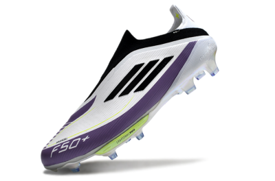 Adidas F50+ Elite Lightstrike Pro Laceless FG Firm Ground Soccer Cleats - White/Black/Purple
