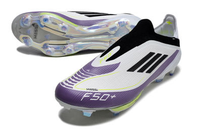 Adidas F50+ Elite Lightstrike Pro Laceless FG Firm Ground Soccer Cleats - White/Black/Purple
