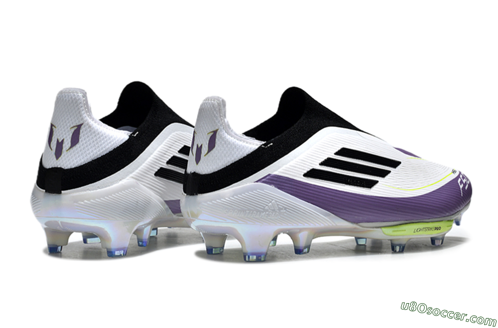 Adidas F50+ Elite Lightstrike Pro Laceless FG Firm Ground Soccer Cleats - White/Black/Purple 6