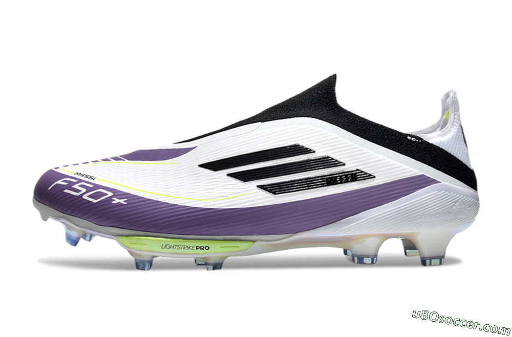 Adidas F50+ Elite Lightstrike Pro Laceless FG Firm Ground Soccer Cleats - White/Black/Purple 2