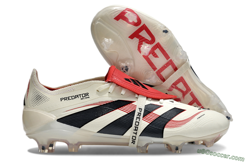 Adidas Predator Elite Foldover Tongue FG Firm Ground Soccer Cleats - Beige/Black/Red 2