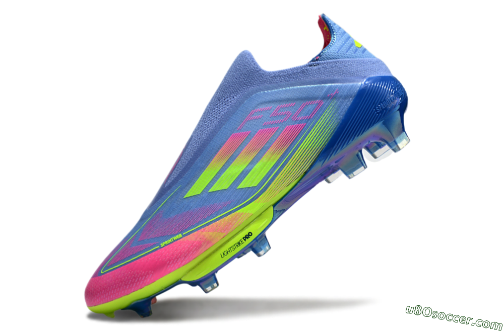 Adidas F50+ Elite Lightstrike Pro Laceless FG Firm Ground Soccer Cleats - Blue/Pink/Yellow 5