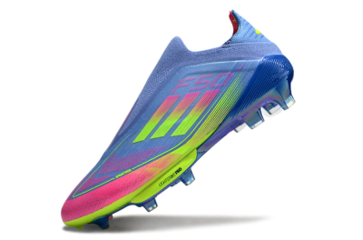 Adidas F50+ Elite Lightstrike Pro Laceless FG Firm Ground Soccer Cleats - Blue/Pink/Yellow
