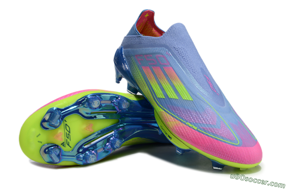 Adidas F50+ Elite Lightstrike Pro Laceless FG Firm Ground Soccer Cleats - Blue/Pink/Yellow 3