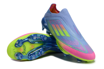 Adidas F50+ Elite Lightstrike Pro Laceless FG Firm Ground Soccer Cleats - Blue/Pink/Yellow