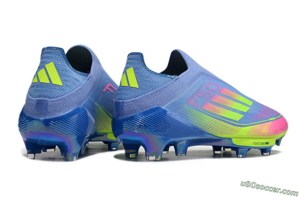 Adidas F50+ Elite Lightstrike Pro Laceless FG Firm Ground Soccer Cleats - Blue/Pink/Yellow 6
