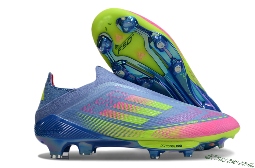 Adidas F50+ Elite Lightstrike Pro Laceless FG Firm Ground Soccer Cleats - Blue/Pink/Yellow 1