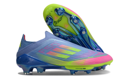 Adidas F50+ Elite Lightstrike Pro Laceless FG Firm Ground Soccer Cleats - Blue/Pink/Yellow