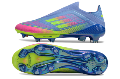Adidas F50+ Elite Lightstrike Pro Laceless FG Firm Ground Soccer Cleats - Blue/Pink/Yellow