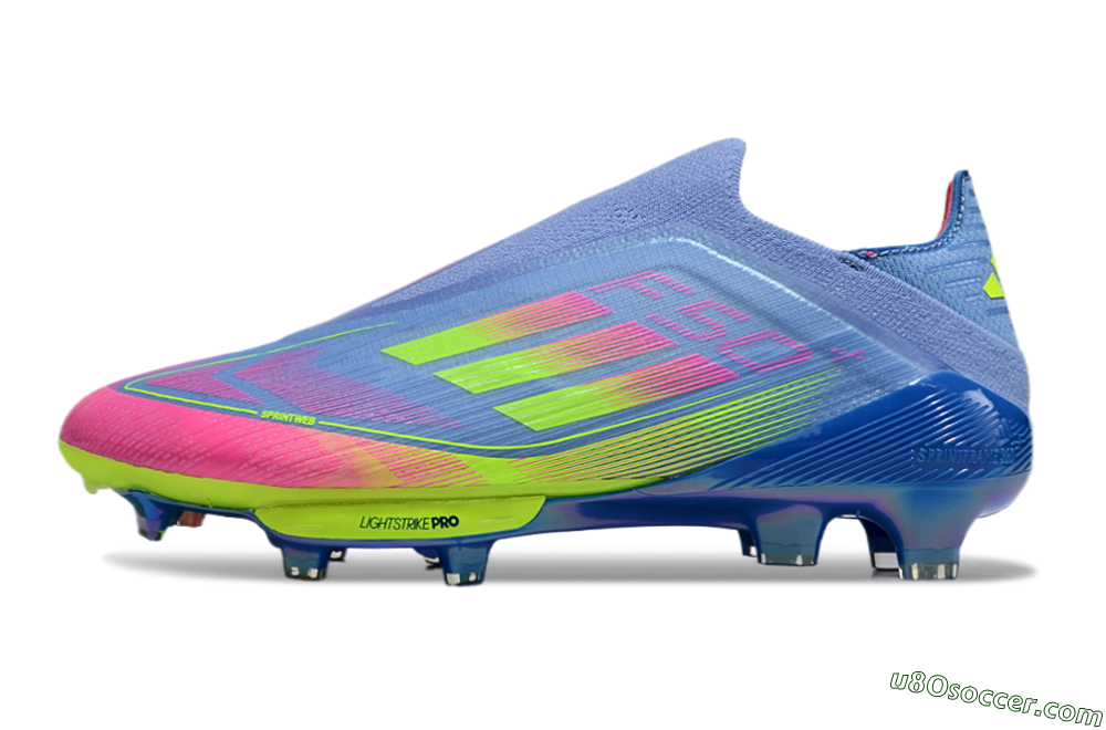 Adidas F50+ Elite Lightstrike Pro Laceless FG Firm Ground Soccer Cleats - Blue/Pink/Yellow 2